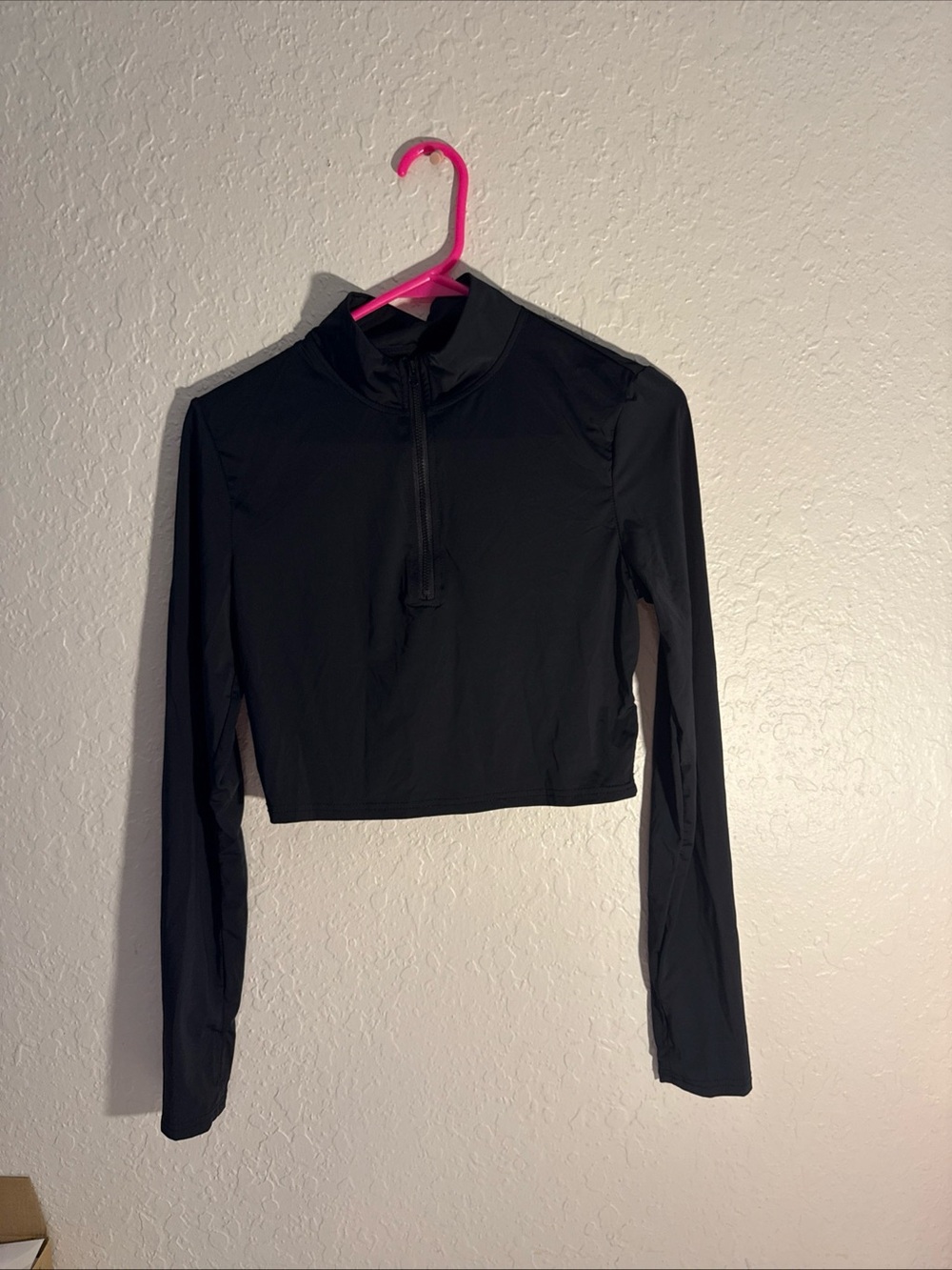 SHEIN Black Cropped Half-Zip Long Sleeve Top